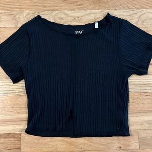 black cropped tee with slit at bottom